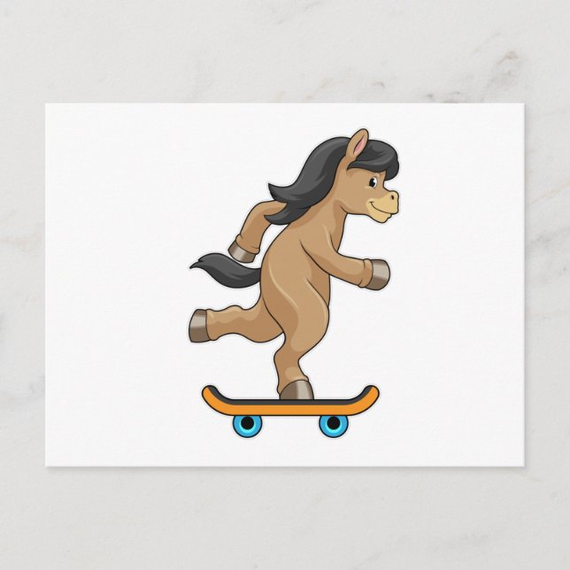 Carte Postale Cheval en patineur avec skateboard (Devant)