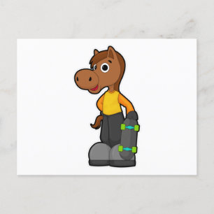 Carte Postale Cheval en patineur avec skateboard