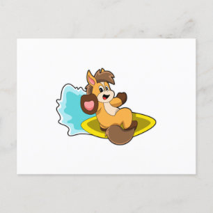 Carte Postale Cheval en Surfeur avec Planche de Surf