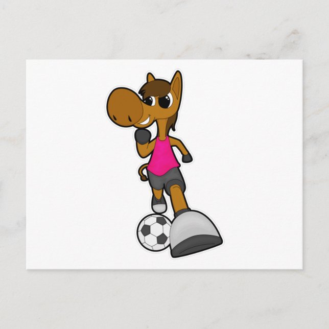 Carte Postale Cheval en tant que joueur de football avec ballon  (Devant)