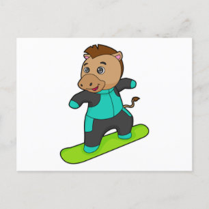 Carte Postale Cheval en tant que snowboardeur avec planche à nei