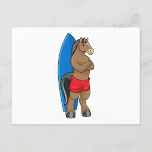 Carte Postale Cheval en tant que surfeur avec planche de surf