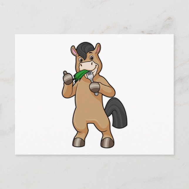 Carte Postale Cheval en train de manger végétalien (Devant)