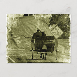 Carte Postale Cheval et Buggy Sepia Grunge
