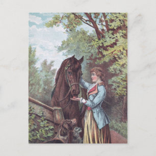 Carte Postale Cheval et cavalier victorien avec Chiens