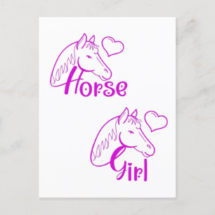 Carte Postale Cheval fille en violet avec tête de cheval Police
