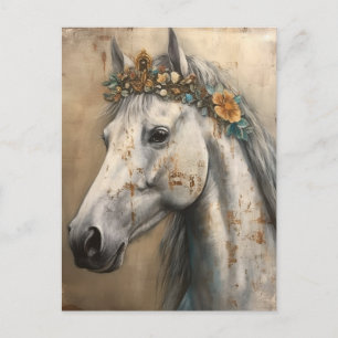 Carte Postale Cheval gris adorable dans une couronne