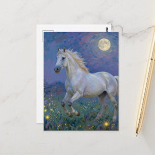 Carte Postale Cheval gris sous la pleine lune