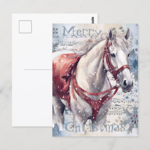Carte Postale Cheval hiver Aquarelle de Noël