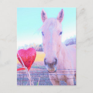 Carte Postale Cheval jaune et Coeur rouge