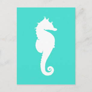 Carte Postale Cheval marin blanc sur turquoise