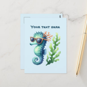 Carte Postale Cheval marin personnalisable d'été amusant