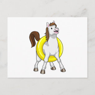 Carte Postale Cheval nageur avec bouée de sauvetage