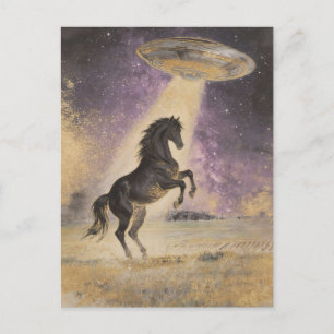Carte Postale Cheval noir et OVNI