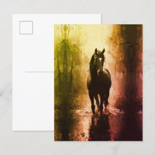 Carte Postale Cheval Noir Mystique – Équitation Fantasy Sombre