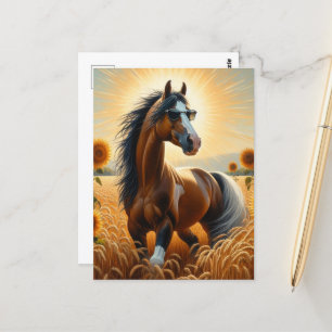 Carte Postale Cheval Pinto de Bay en lunettes de soleil