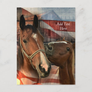 Carte Postale Cheval Rustic Barne drapeau américain