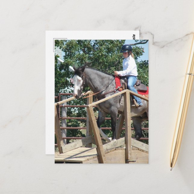 Carte Postale Cheval sur un Pont Trail Classe Comté Fair (Devant/Arrière en situation)