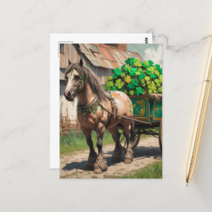 Carte Postale Cheval tirant un panier plein de rayures d'IA Sham