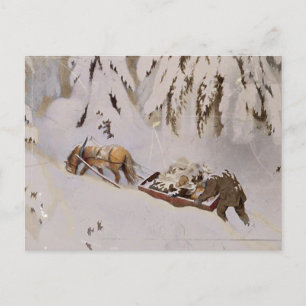 Carte Postale Cheval Trainer le traîneau à travers la forêt