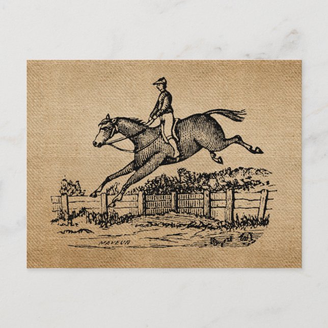 Carte Postale Cheval Vintage Burlap Jumping (Devant)