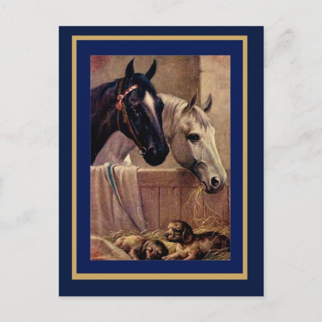 Carte postale Cheval Vintage Chiens (Devant)
