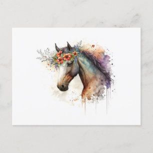 Carte Postale Cheval visage avec couronne de fleurs