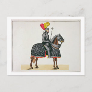 Carte Postale Chevalier en armure sur son cheval, assiette de 'A