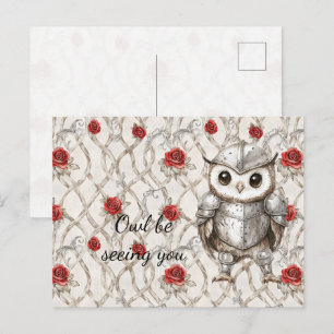 Carte Postale Chevalier Hibou Armure Brillante Roses À Bientôt