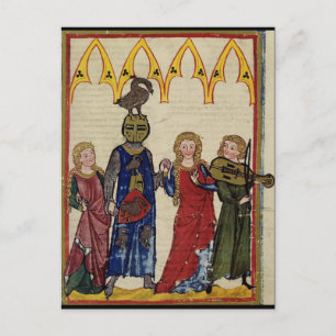 Carte Postale Chevalier Médiéval Avec Oie Sur La Tête