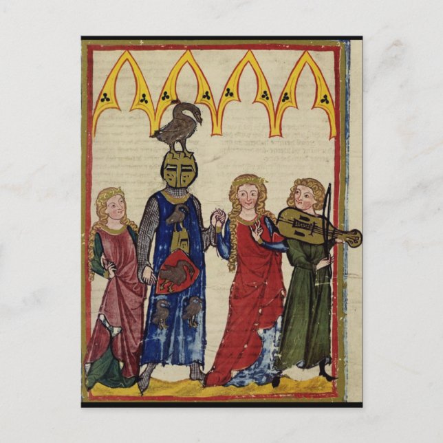 Carte Postale Chevalier Médiéval Avec Oie Sur La Tête (Devant)