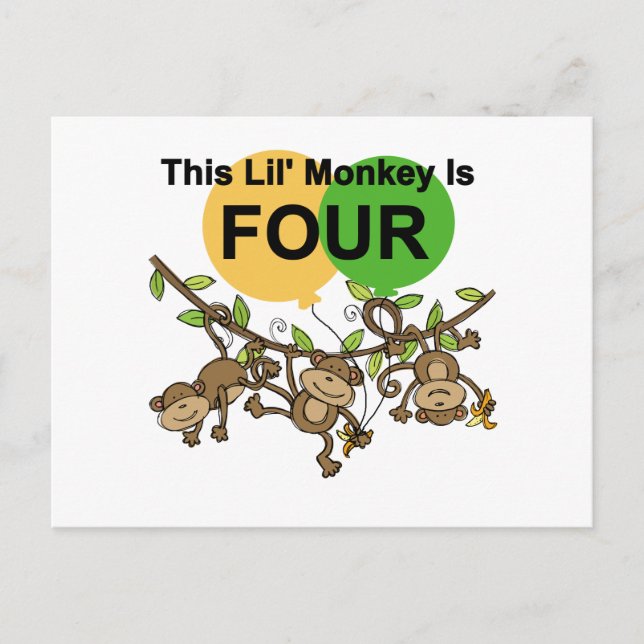 Carte Postale Chevaliers et cadeaux de 4e anniversaire des singe (Devant)