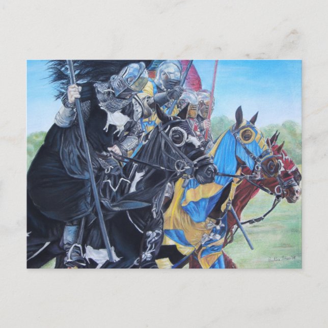 Carte Postale chevaliers médiévaux jouant sur l'art historique d (Devant)