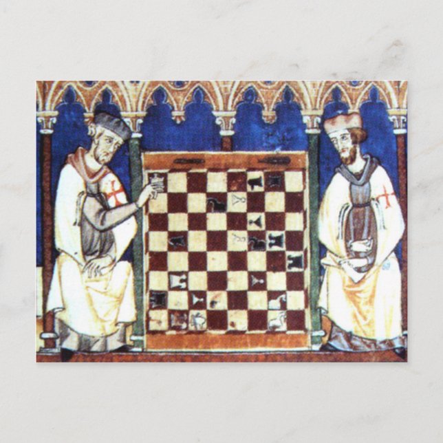 Carte Postale Chevaliers Templiers Jouer aux échecs (1283) (Devant)