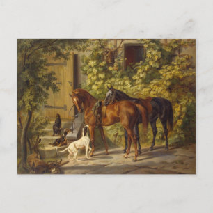 Carte Postale Chevaux à la Porche