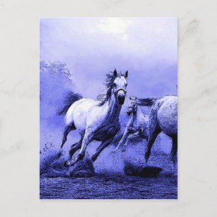 Carte Postale Chevaux de course et Lune Bleue