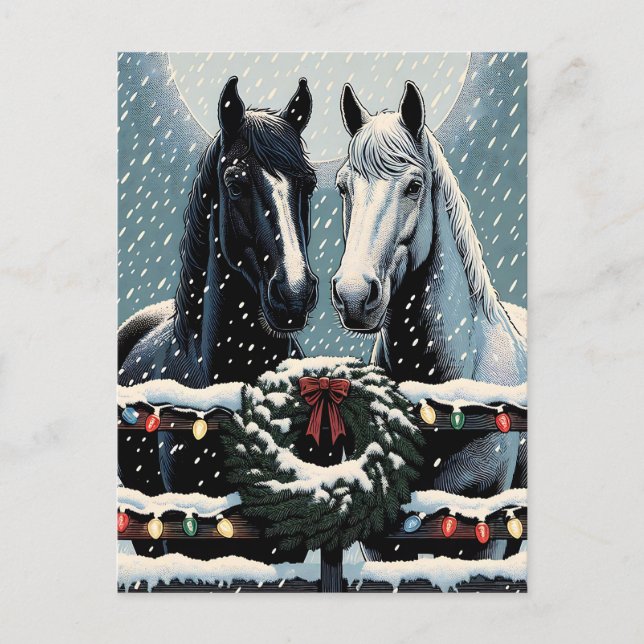 Carte Postale Chevaux de fête | Joyeux Noël (Devant)
