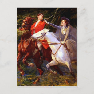 Carte Postale Chevaux d'équitation dame et gentilhomme Amour rom