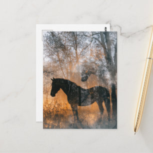 Carte Postale Chevaux et Arbres Double Exposition