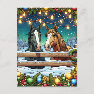 Carte Postale Chevaux, lumières de Noël Personnalisé