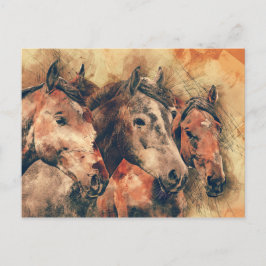 Carte Postale Chevaux Peinture d'aquarelle artistique