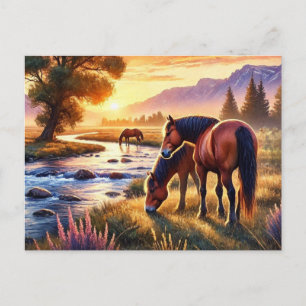 Carte Postale Chevaux sauvages au coucher du soleil