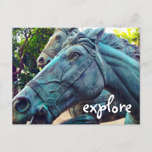 Carte Postale Chevaux Turquoise Statue antique Explorer Script