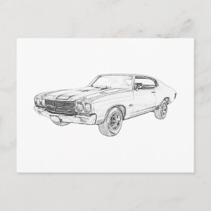 Carte Postale Chevelle classique Chevelle Muscle Car noir et bla