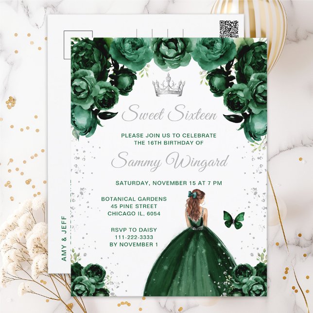Carte Postale Cheveux Brown foncé Vert princesse Sweet sixteen (Créateur téléchargé)