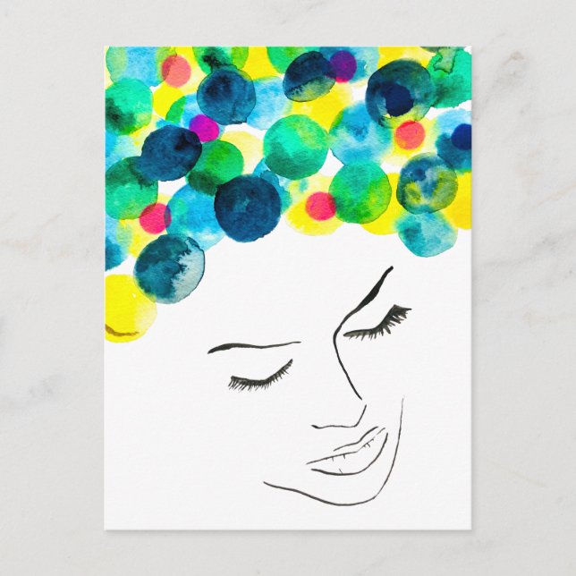Carte Postale Cheveux bulles psychédéliques funky (Devant)