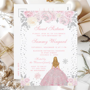 Carte Postale Cheveux rose Hiver Blonde Princesse Sweet sixteen