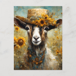 Carte Postale Chèvre adorable dans un champ de tournesol