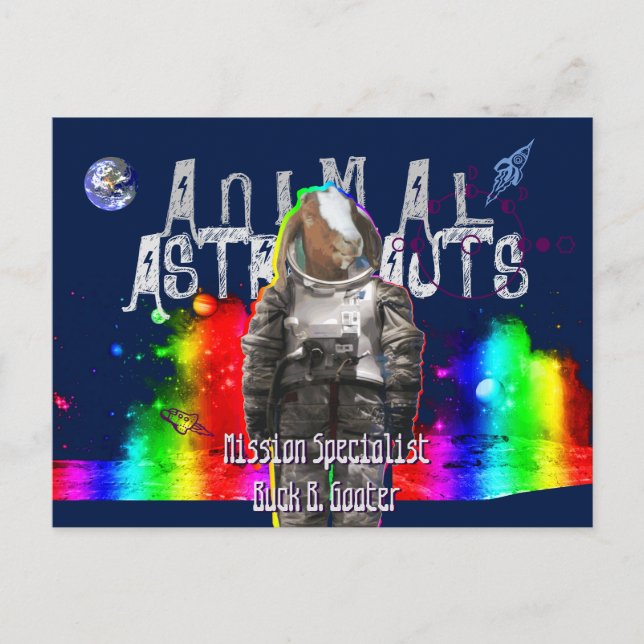 Carte Postale Chèvre des astronautes animaux (Devant)