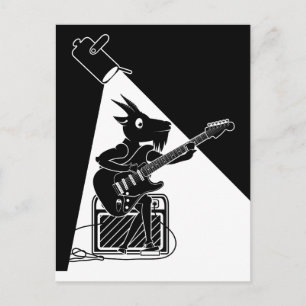 Carte Postale Chèvre noire et blanche jouant de la guitare